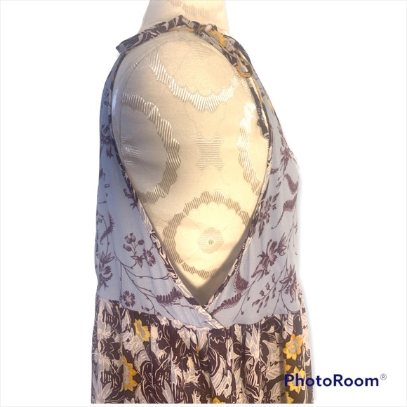 Free People Blue and Yellow Floral Printed Boho Mini Dress NWOT Medium - Picture 7 of 8